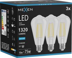 Mexen Vintis 3x Ampoule filament LED E27, ST64, 10W, Froid - 6500K, 1320 lm, transparent - L152-E27-1040-00x03