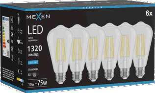 Mexen Vintis 6x Ampoule filament LED E27, ST64, 10W, Froid - 6500K, 1320 lm, transparent - L152-E27-1040-00x06