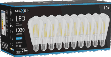 Mexen Vintis 10x Ampoule filament LED E27, ST64, 10W, Froid - 6500K, 1320 lm, claire - L152-E27-1040-00x10 - L152-E27-1065-00x10