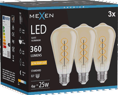 Mexen Vintis 3x Ampoule filament spirale LED E27, ST64, 4W, Chaude - 2200K, 360 lm, ambre - L162-E27-0422-50x03