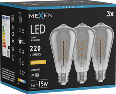Mexen Vintis 3x Ampoule filament spirale LED E27, ST64, 4W, Chaude - 2200K, 220 lm, fumée - L162-E27-0422-70x03