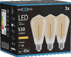 Mexen Vintis 3x Ampoule filament spirale LED E27, ST64, 6W, Chaude - 2200K, 530 lm, ambre - L162-E27-0622-50x03