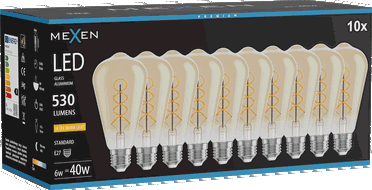 Mexen Vintis 10x Ampoule LED filament spirale E27, ST64, 6W, Chaude - 2200K, 530 lm, ambre - L162-E27-0622-50x10