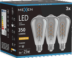 Mexen Vintis 3x Ampoule filament spiralée LED E27, ST64, 6W, Chaude - 2200K, 350 lm, fumée - L162-E27-0622-70x03