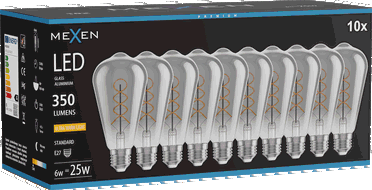 Mexen Vintis 10x Ampoule à filament spirale LED E27, ST64, 6W, Chaude - 2200K, 350 lm, fumée - L162-E27-0622-70x10