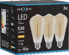 Mexen Vintis 3x Ampoule filament spirale LED E27, ST64, 6W, Chaude - 2700K, 530 lm, ambre - L162-E27-0627-50x03