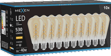 Mexen Vintis 10x Ampoule filament spirale LED E27, ST64, 6W, Chaud - 2700K, 530 lm, ambre - L162-E27-0627-50x10
