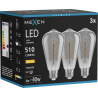 Mexen Vintis 3x Ampoule filament spirale LED E27, ST64, 6W, Chaude - 2700K, 510 lm, fumée - L162-E27-0627-70x03