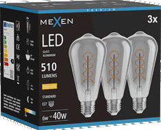 Mexen Vintis 3x Ampoule filament spirale LED E27, ST64, 6W, Chaude - 2700K, 510 lm, fumée - L162-E27-0627-70x03