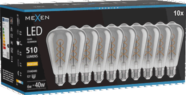 Mexen Vintis 10x Ampoule filament spirale LED E27, ST64, 6W, Chaude - 2700K, 510 lm, fumée - L162-E27-0627-70x10