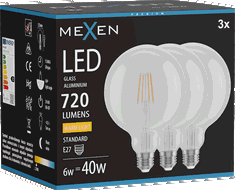 Mexen Vintis 3x ampoule à filament LED E27, G125, 6W, Chaude - 2700K, 720 lm, claire - L158-E27-0627-00x03