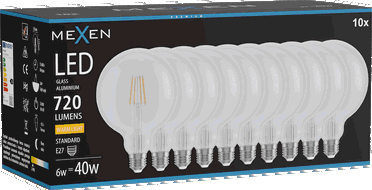 Mexen Vintis 10x Ampoule filament LED E27, G125, 6W, Chaude - 2700K, 720 lm, claire - L158-E27-0627-00x10