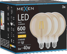 Mexen Vintis 3x Ampoule filament LED E27, G125, 6W, Chaude - 2700K, 600 lm, ambre - L158-E27-0627-50x03