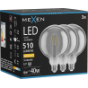 Mexen Vintis 3x ampoule LED à filament E27, G125, 6W, Chaude - 2700K, 510 lm, fumée - L158-E27-0627-70x03