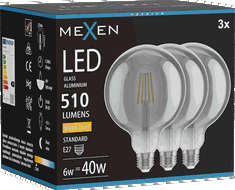 Mexen Vintis 3x ampoule LED à filament E27, G125, 6W, Chaude - 2700K, 510 lm, fumée - L158-E27-0627-70x03