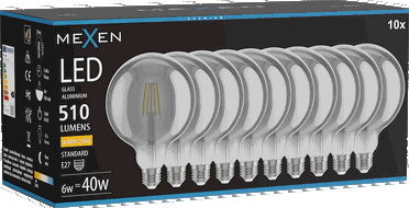 Mexen Vintis 10x Ampoule filament LED E27, G125, 6W, Chaude - 2700K, 510 lm, fumée - L158-E27-0627-70x10