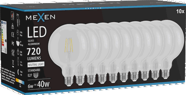 Mexen Vintis 10x Ampoule LED à filament E27, G125, 6W, Neutre - 4000K, 720 lm, clair - L158-E27-0640-00x10