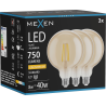 Mexen Vintis 3x Ampoule filament LED E27, G125, 8W, Chaude - 2200K, 750 lm, ambre - L158-E27-0822-50x03