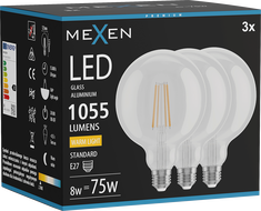Mexen Vintis 3x Ampoule filament LED E27, G125, 8W, Chaude - 2700K, 1055 lm, claire - L158-E27-0827-00x03