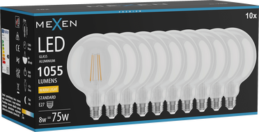 Mexen Vintis 10x Ampoule filament LED E27, G125, 8W, Chaude - 2700K, 1055 lm, claire - L158-E27-0827-00x10