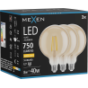 Mexen Vintis 3x Ampoule filament LED E27, G125, 8W, Chaude - 2700K, 750 lm, ambre - L158-E27-0827-50x03
