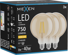 Mexen Vintis 3x Ampoule filament LED E27, G125, 8W, Chaude - 2700K, 750 lm, ambre - L158-E27-0827-50x03