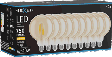 Mexen Vintis 10x Ampoule filament LED E27, G125, 8W, Chaude - 2700K, 750 lm, ambre - L158-E27-0827-50x10