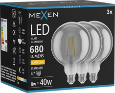 Mexen Vintis 3x Ampoule LED filament E27, G125, 8W, Chaude - 2700K, 680 lm, fumée - L158-E27-0827-70x03