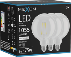 Mexen Vintis 3x Ampoule filament LED E27, G125, 8W, Neutre - 4000K, 1055 lm, clair - L158-E27-0840-00x03