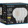 Mexen Vintis 3x Ampoule filament LED E27, G125, 10W, Chaude - 2700K, 1320 lm, claire - L158-E27-1027-00x03