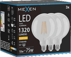 Mexen Vintis 3x Ampoule filament LED E27, G125, 10W, Chaude - 2700K, 1320 lm, claire - L158-E27-1027-00x03