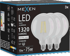 Mexen Vintis 3x Ampoule filament LED E27, G125, 10W, Neutre - 4000K, 1320 lm, transparent - L158-E27-1040-00x03