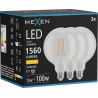 Mexen Vintis 3x ampoule filament LED E27, G125, 12W, Chaude - 2700K, 1560 lm, claire - L158-E27-1227-00x03
