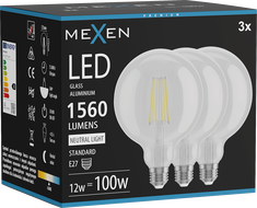 Mexen Vintis 3x Ampoule filament LED E27, G125, 12W, Neutre - 4000K, 1560 lm, claire - L158-E27-1240-00x03