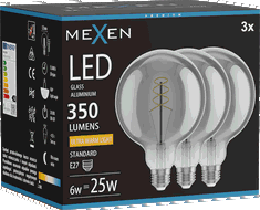 Mexen Vintis 3x Ampoule filament spirale LED E27, G125, 6W, Chaude - 2200K, 350 lm, fumée - L168-E27-0622-70x03