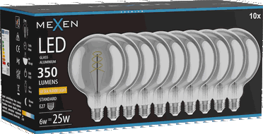 Mexen Vintis 10x Ampoule filament spirale LED E27, G125, 6W, Chaude - 2200K, 350 lm, fumée - L168-E27-0622-70x10