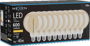 Mexen Vintis 10x Ampoule filament spirale LED E27, G125, 8W, Chaude - 2200K, 600 lm, ambre - L168-E27-0822-50x10