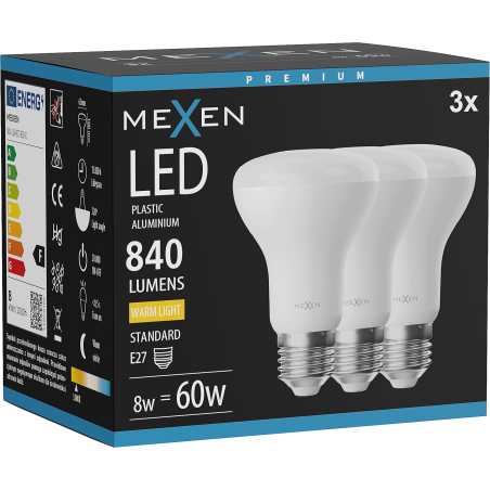 Mexen Nova 3x Ampoule LED E27, R63, 8W, Chaude - 3000K, 840 lm - L104-E27-0830-01x03
