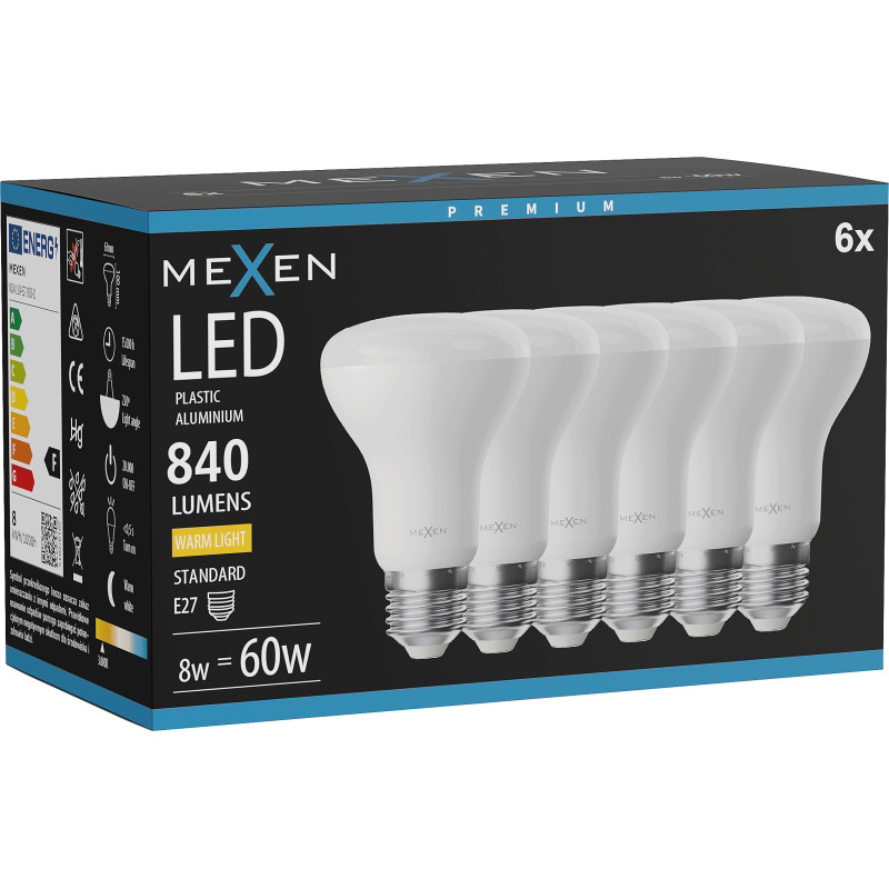 Mexen Nova 6x Ampoule LED E27, R63, 8W, Chaude - 3000K, 840 lm - L104-E27-0830-01x06