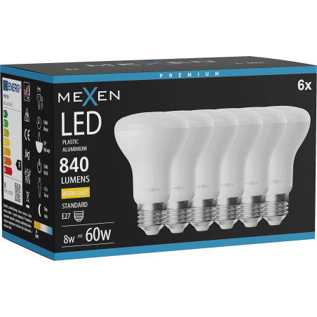 Mexen Nova 6x Ampoule LED E27, R63, 8W, Chaude - 3000K, 840 lm - L104-E27-0830-01x06