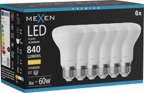 Mexen Nova 6x Ampoule LED E27, R63, 8W, Chaude - 3000K, 840 lm - L104-E27-0830-01x06