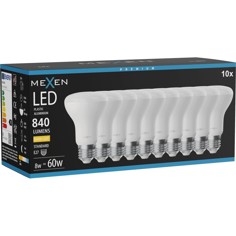 Mexen Nova 10x Ampoule LED E27, R63, 8W, Chaude - 3000K, 840 lm - L104-E27-0830-01x10