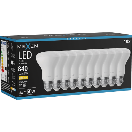Mexen Nova 10x Ampoule LED E27, R63, 8W, Chaude - 3000K, 840 lm - L104-E27-0830-01x10