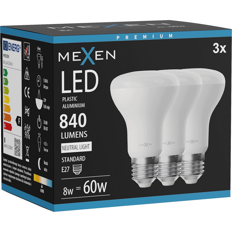 Mexen Nova 3x Ampoule LED E27, R63, 8W, Neutre - 4000K, 840 lm - L104-E27-0840-01x03