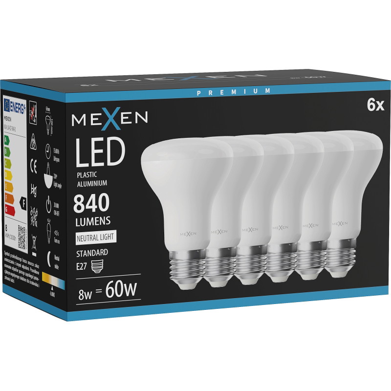 Mexen Nova 6x Ampoule LED E27, R63, 8W, Neutre - 4000K, 840 lm - L104-E27-0840-01x06