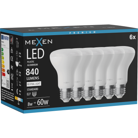 Mexen Nova 6x Ampoule LED E27, R63, 8W, Neutre - 4000K, 840 lm - L104-E27-0840-01x06