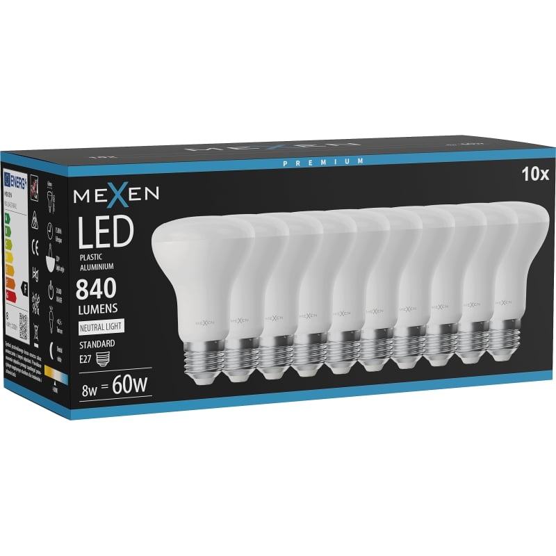 Mexen Nova 10x Ampoule LED E27, R63, 8W, Neutre - 4000K, 840 lm - L104-E27-0840-01x10