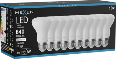 Mexen Nova 10x Ampoule LED E27, R63, 8W, Neutre - 4000K, 840 lm - L104-E27-0840-01x10