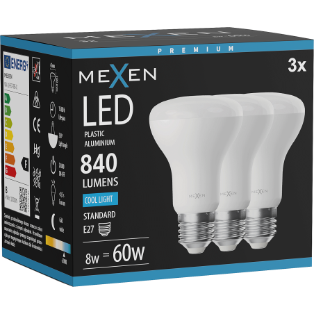 Mexen Nova 3x Ampoule LED E27, R63, 8W, Froid - 6500K, 840 lm - L104-E27-0865-01x03