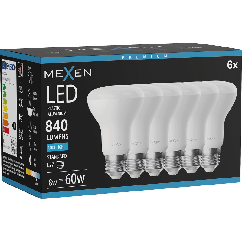Mexen Nova 6x Ampoule LED E27, R63, 8W, Froid - 6500K, 840 lm - L104-E27-0865-01x06